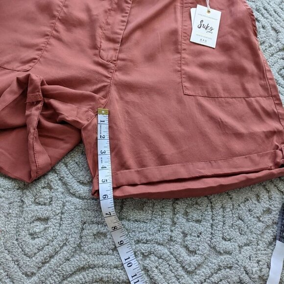 New SUKO jeans paper bag High rise lightweight rust red shorts size 12 @Y - Picture 7 of 10